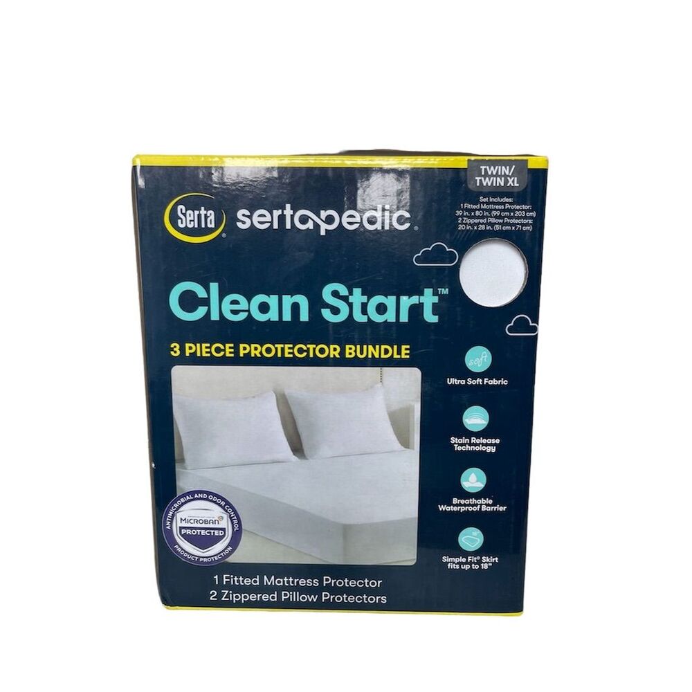 SertaPedic Clean Start 3 Piece Mattress Protector Bundle Twin/Twin XL White